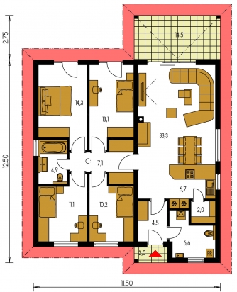 Image miroir | Plan de sol du rez-de-chaussée - BUNGALOW 187